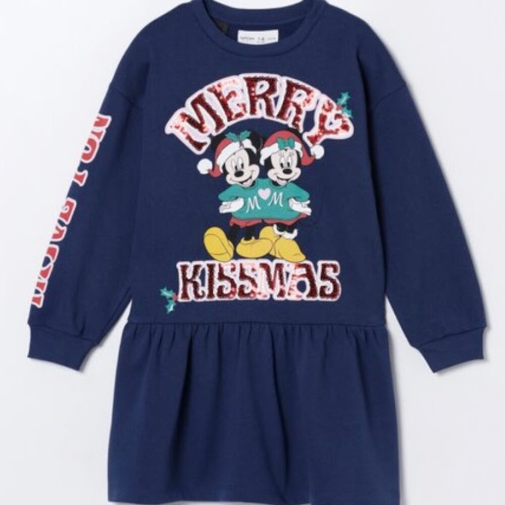 🟣13/14 yrs.🎄Disney Mikey & Minnie Mouse Christmas Navy Dress